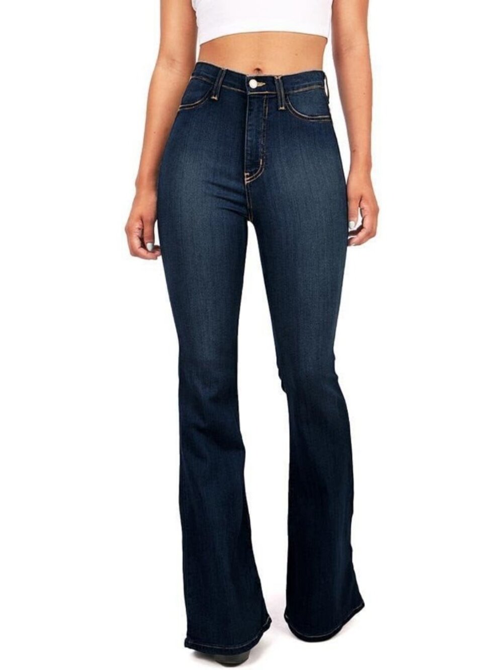 Vibrant High Waist Fitted Bell Bottom Denim Jeans for Women & Juniors
